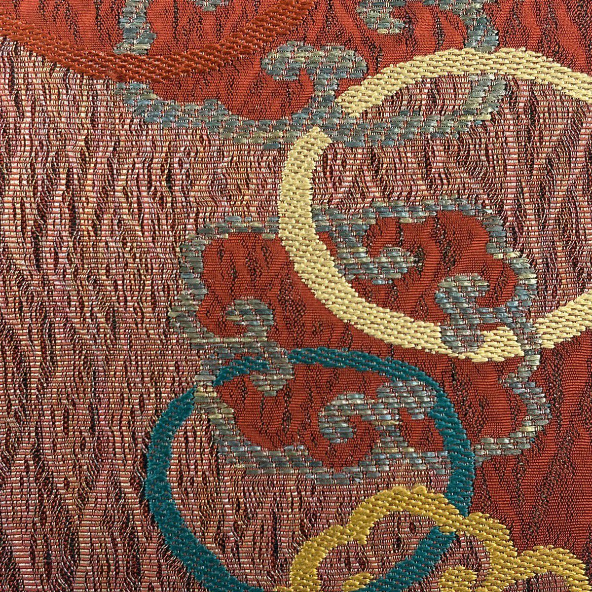 【美品】 袋帶 秀品級 幾何學 金絲 紅茶 六通 純蠶絲