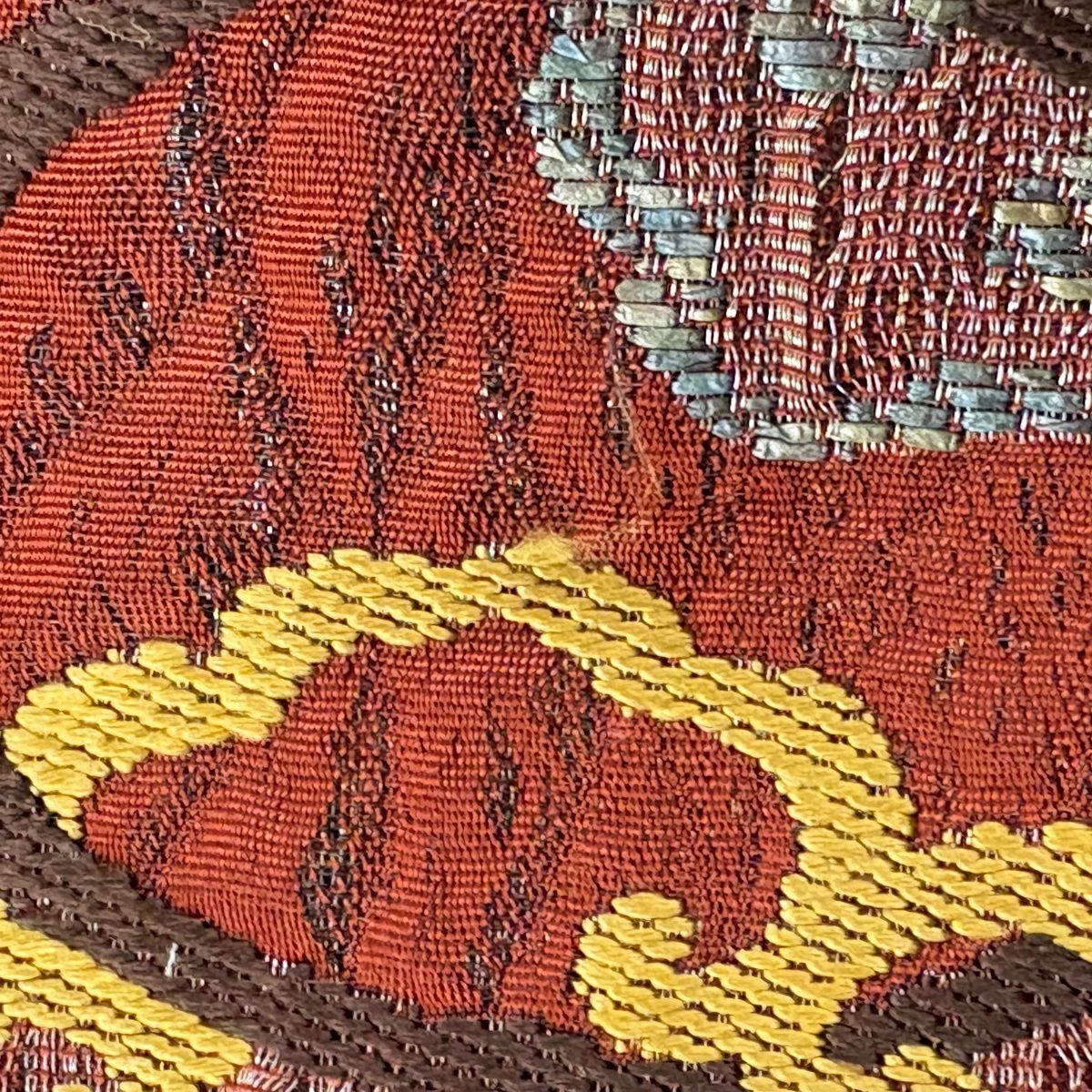 【美品】 袋帶 秀品級 幾何學 金絲 紅茶 六通 純蠶絲
