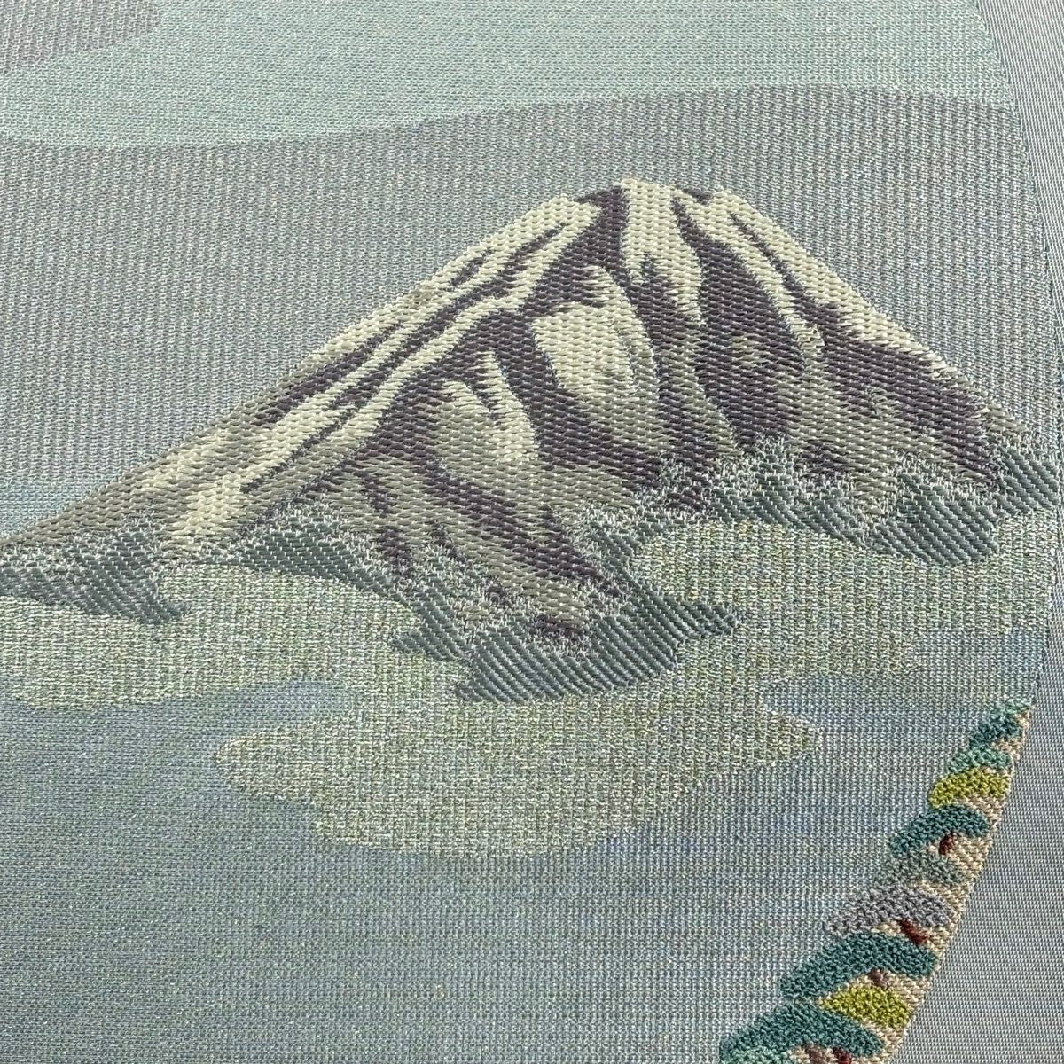 袋帶 秀品級 山 波頭 金銀彩 刺繡 青灰 純蠶絲