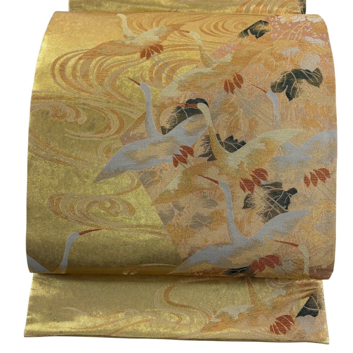 【美品】 袋帶 秀品級 鳥 流水 金絲 金金箔 金色 六通 純蠶絲