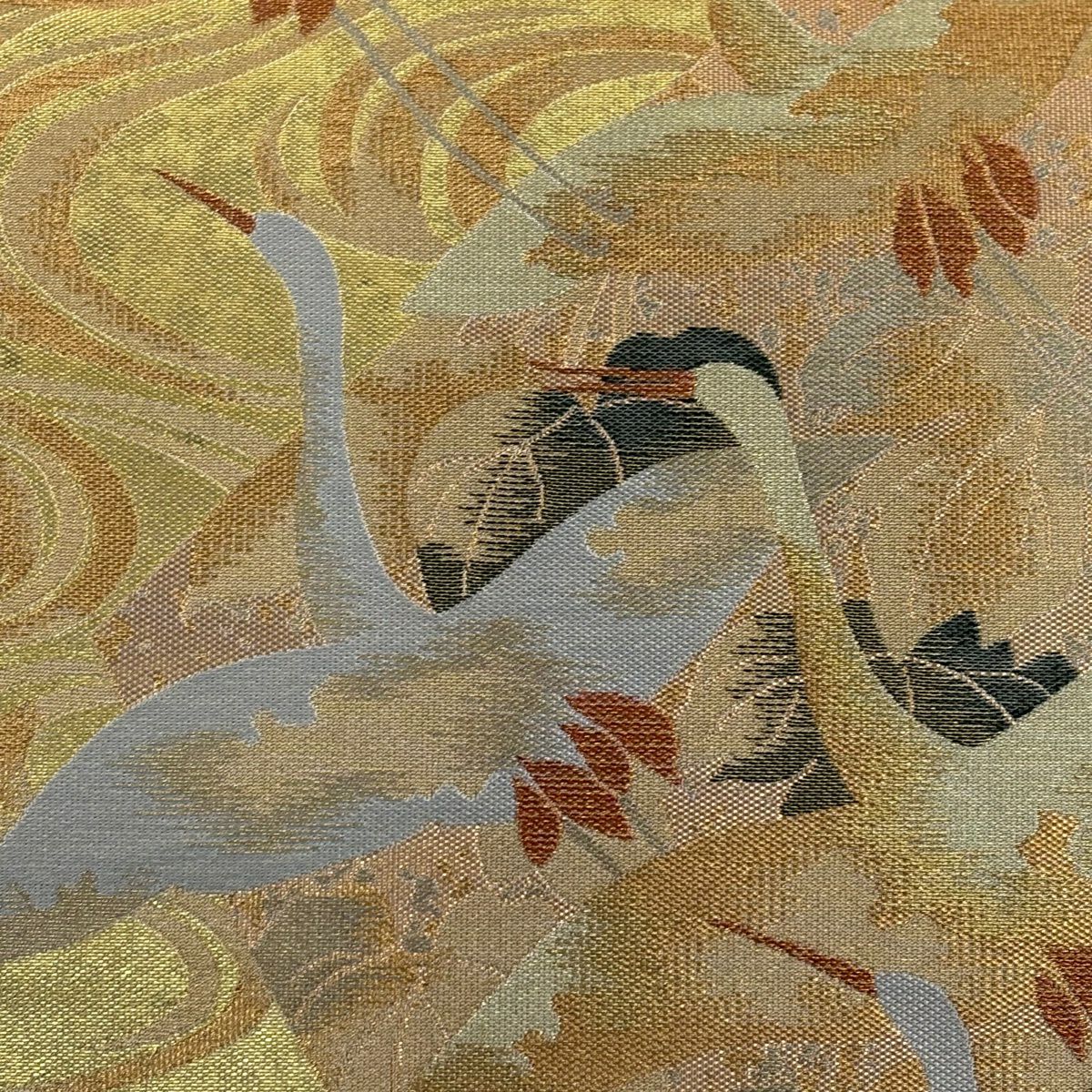 【美品】 袋帶 秀品級 鳥 流水 金絲 金金箔 金色 六通 純蠶絲