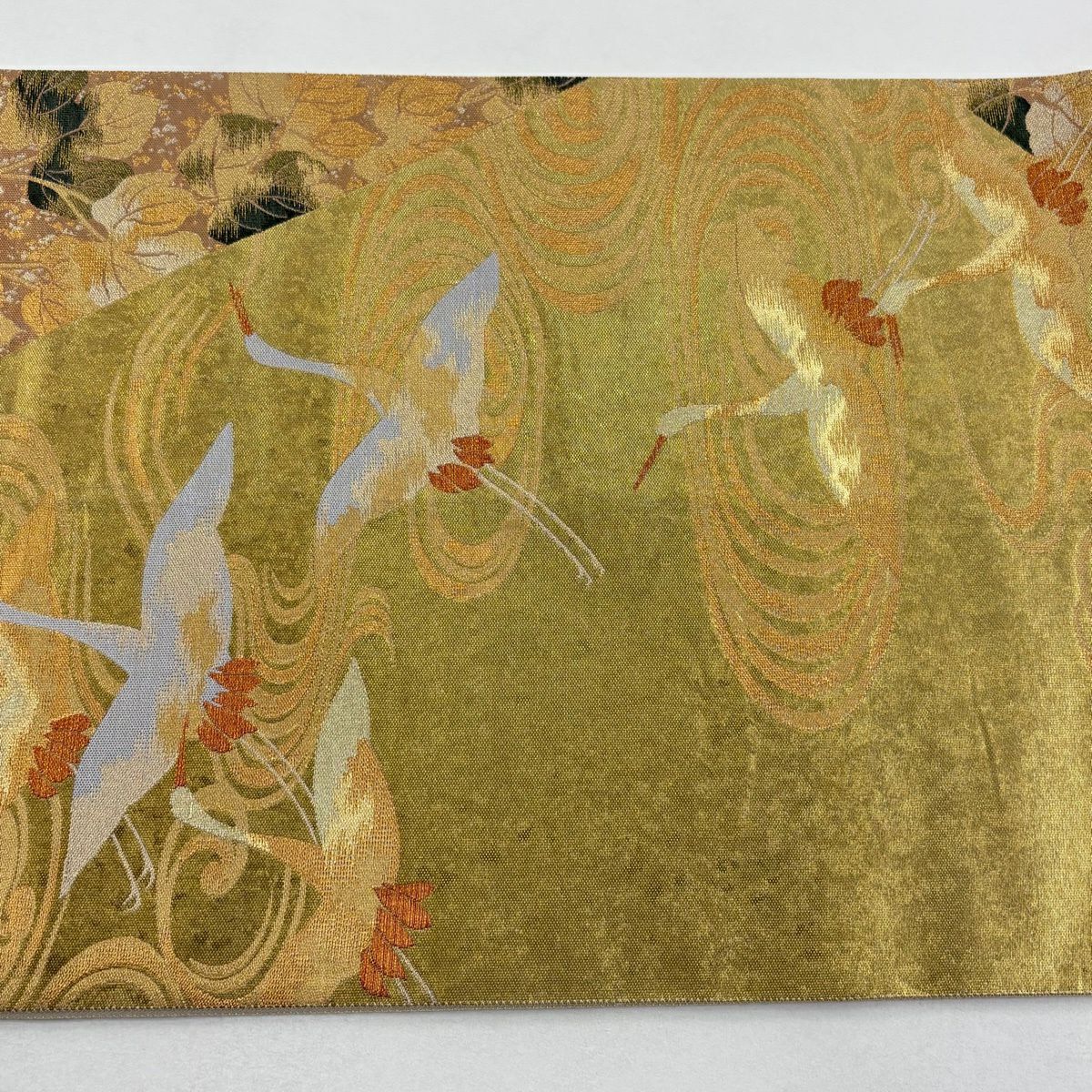 【美品】 袋帶 秀品級 鳥 流水 金絲 金金箔 金色 六通 純蠶絲