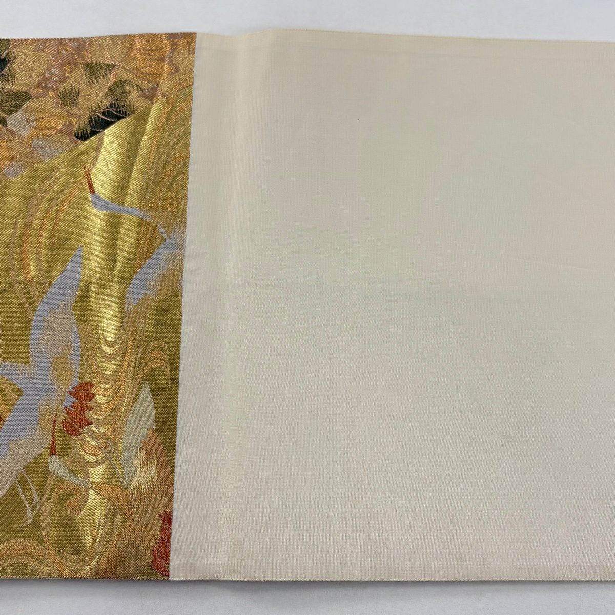 【美品】 袋帶 秀品級 鳥 流水 金絲 金金箔 金色 六通 純蠶絲