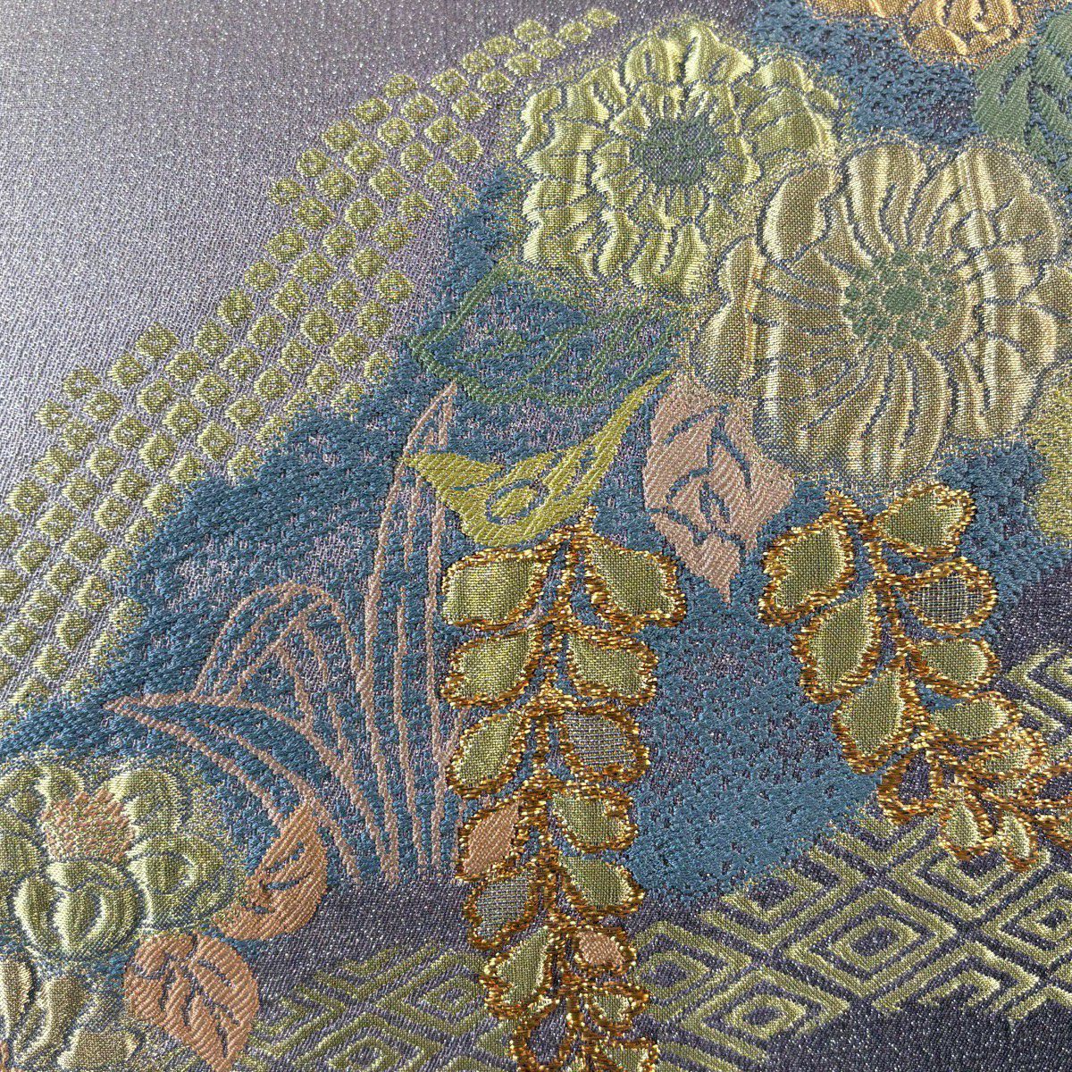 【美品】 袋帶 秀品級 大和 辻花染 金絲 金金箔 淺紫 六通 純蠶絲