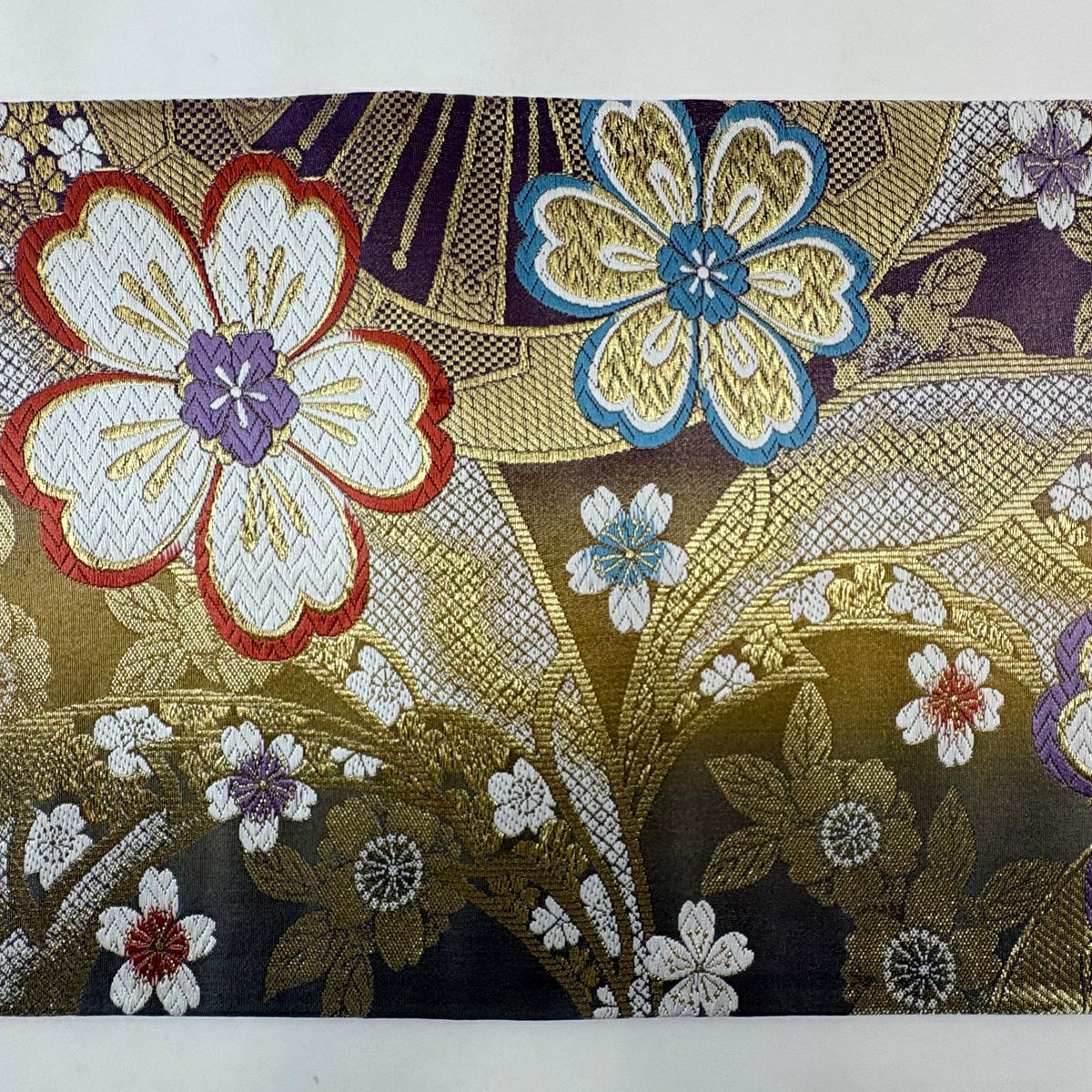 袋帶 秀品級櫻花 源氏車 金絲 金金箔 金色 六通 純蠶絲