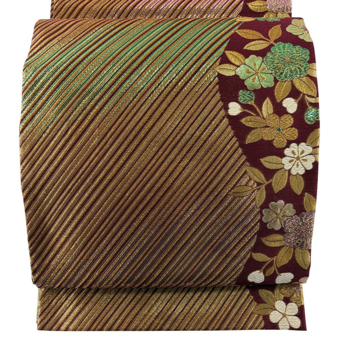 【美品】 袋帶 秀品級 振袖禮服禮服用 櫻花 斜紋 金絲 金金箔 金色 六通 純蠶絲