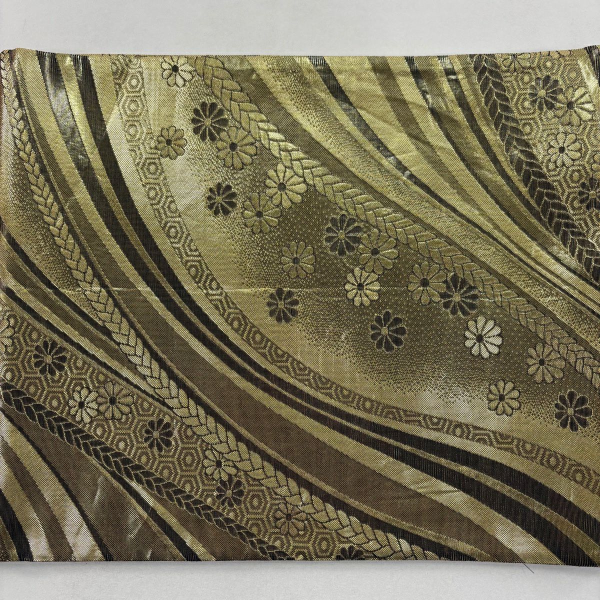 【美品】 袋帶 秀品級 振袖禮服禮服用 櫻花 斜紋 金絲 金金箔 金色 六通 純蠶絲