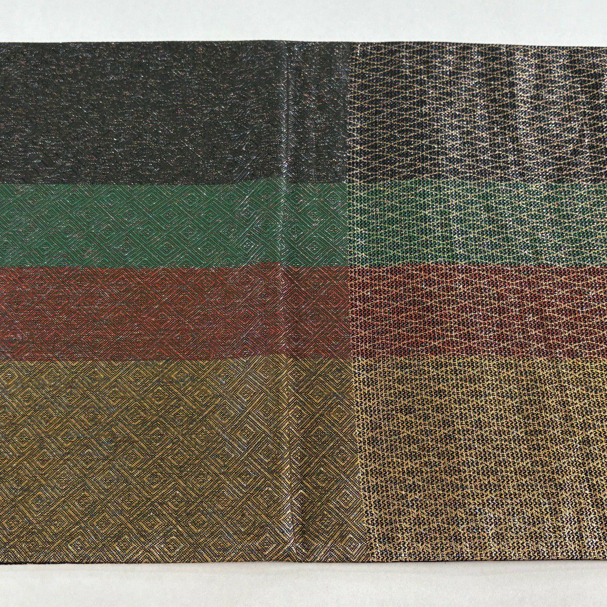 【美品】 袋帶 優品級 花唐草紋 縞紋 金絲 金金箔 金色 大鼓圖案 純蠶絲