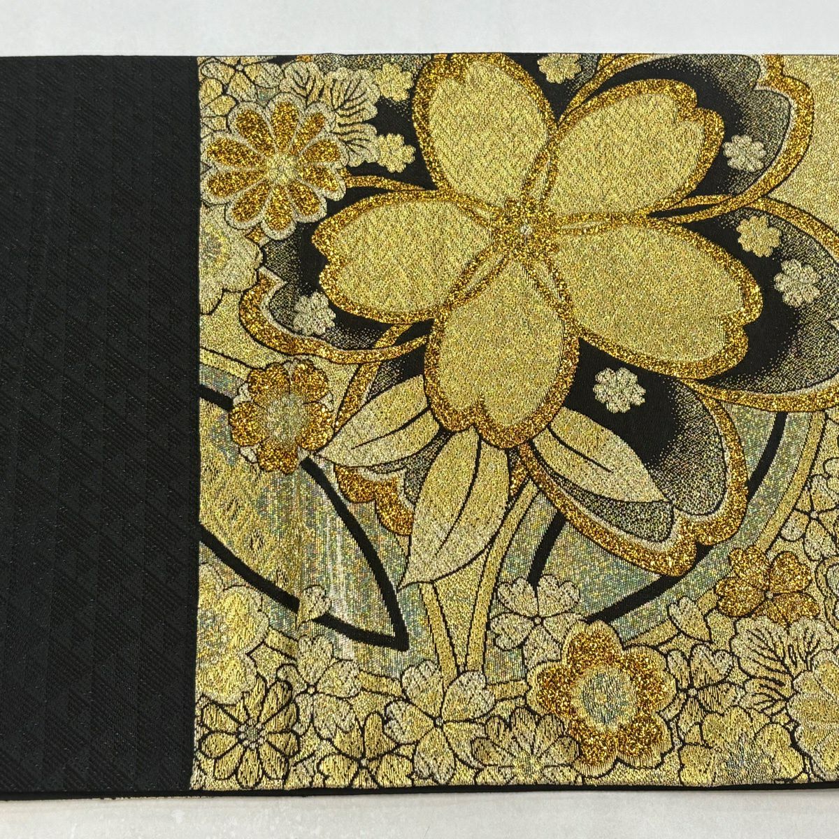 【美品】 袋帶 秀品級櫻花 菊花花 金金箔 金線 金 六通 純蠶絲
