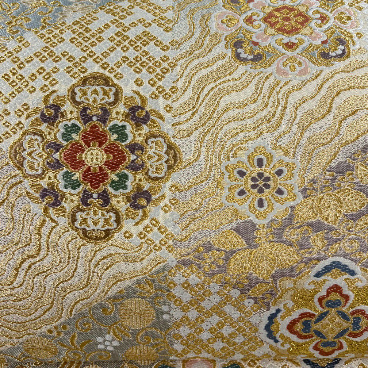 【美品】 袋帶 秀品級 華紋 疋田 金銀絲 金 六通 純蠶絲