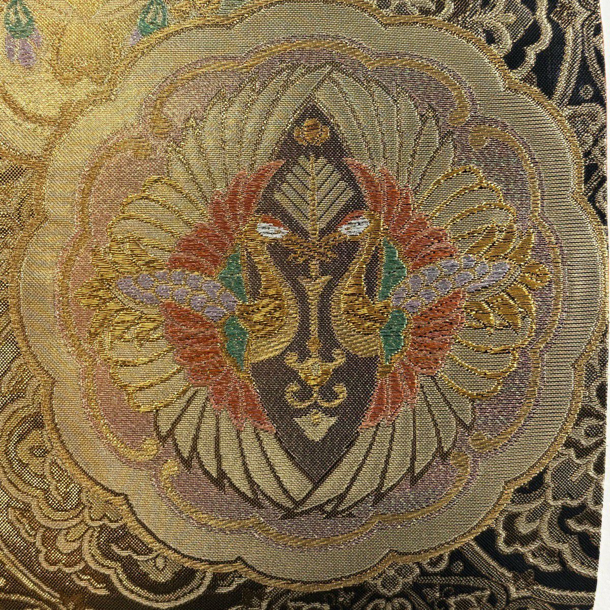 袋帶 秀品級 向鳥 華紋 金金箔 金絲 金色 六通 純蠶絲