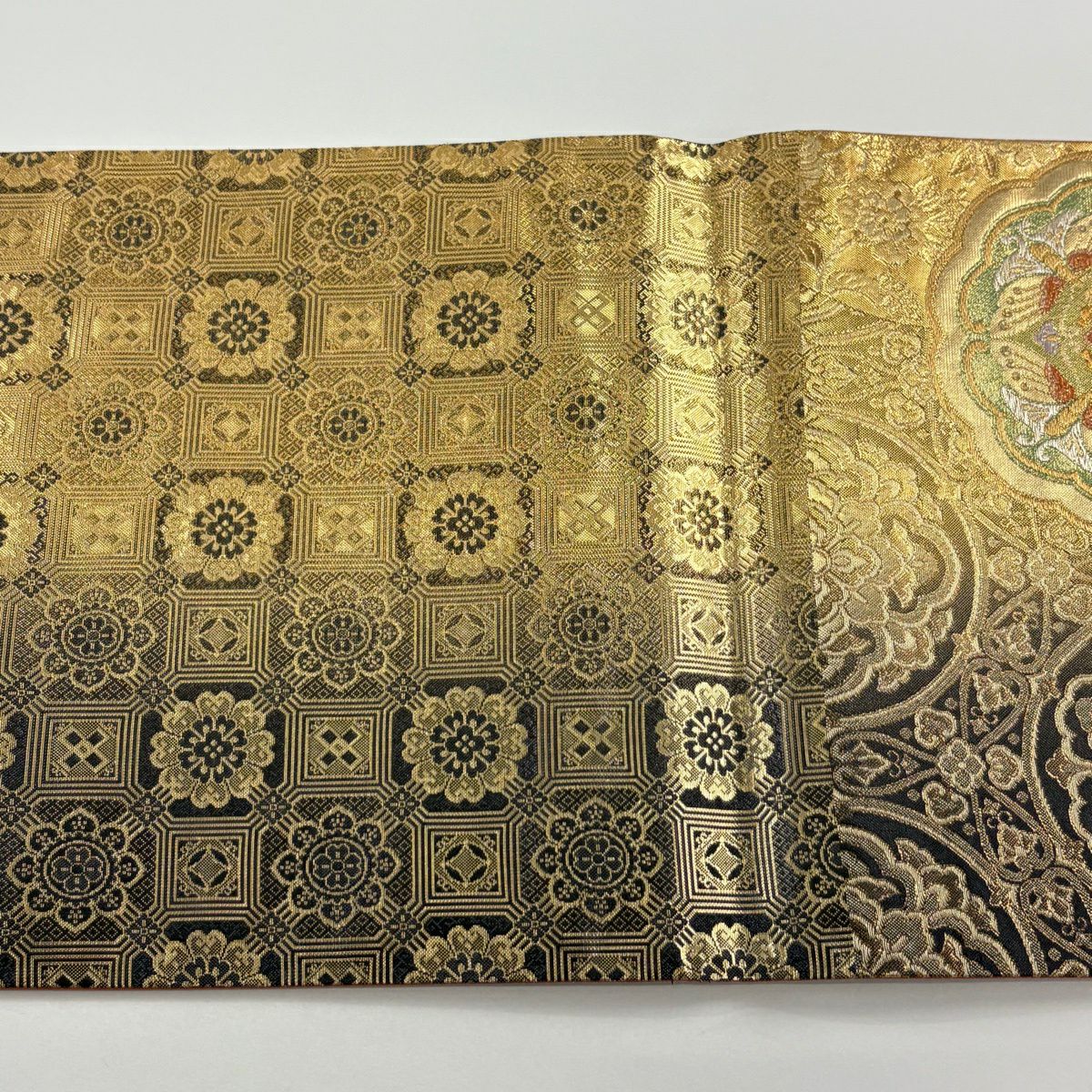 袋帶 秀品級 向鳥 華紋 金金箔 金絲 金色 六通 純蠶絲