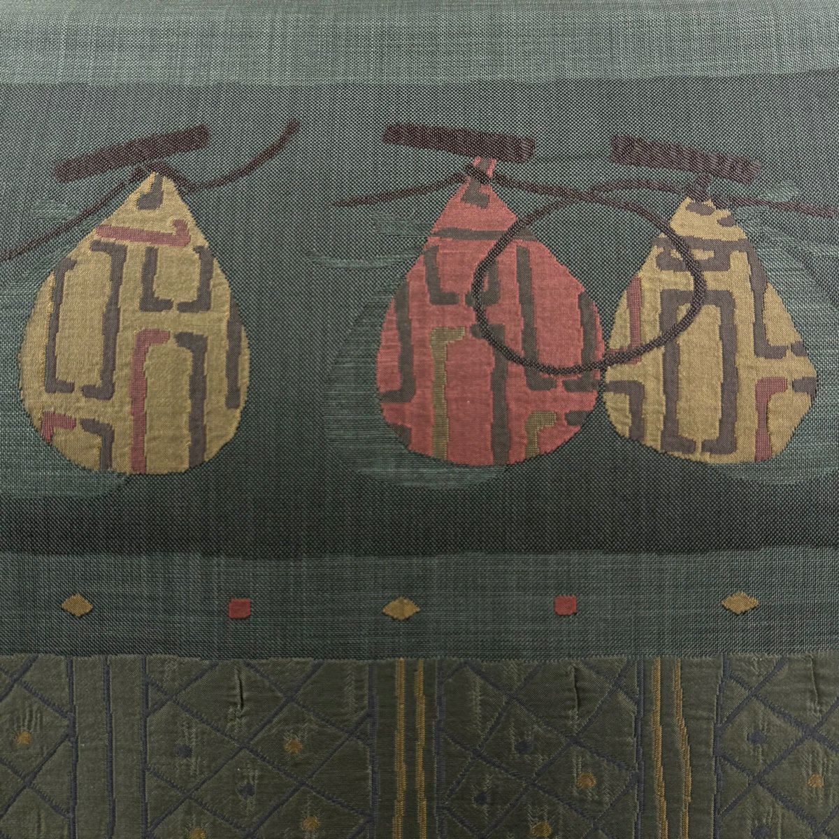 【美品】 袋帶 秀品級 生物 縞 深綠 六通 純蠶絲