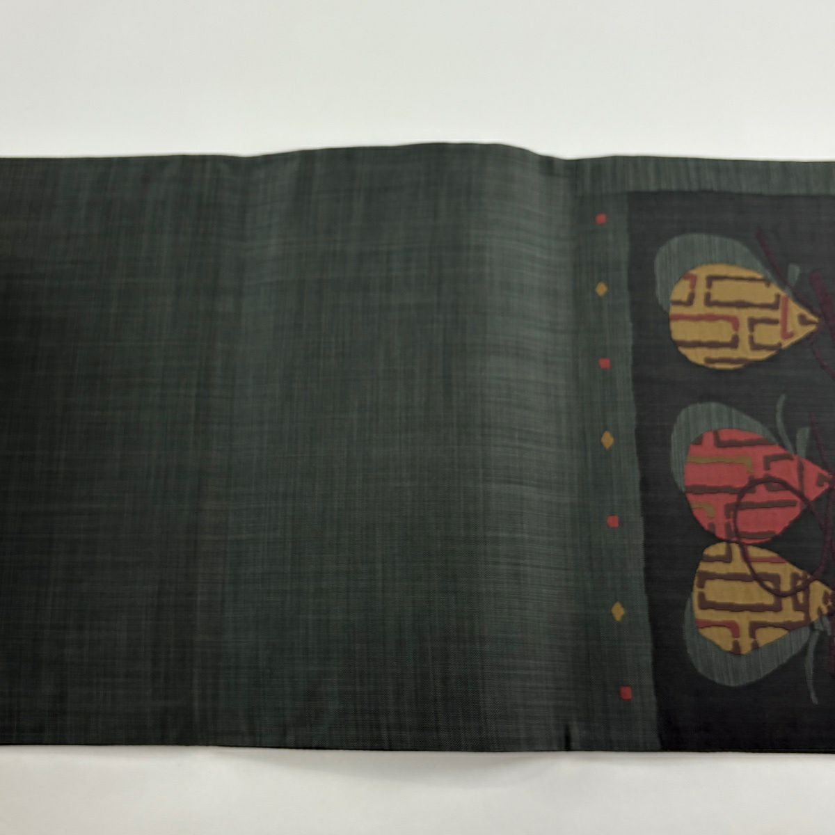 【美品】 袋帶 秀品級 生物 縞 深綠 六通 純蠶絲