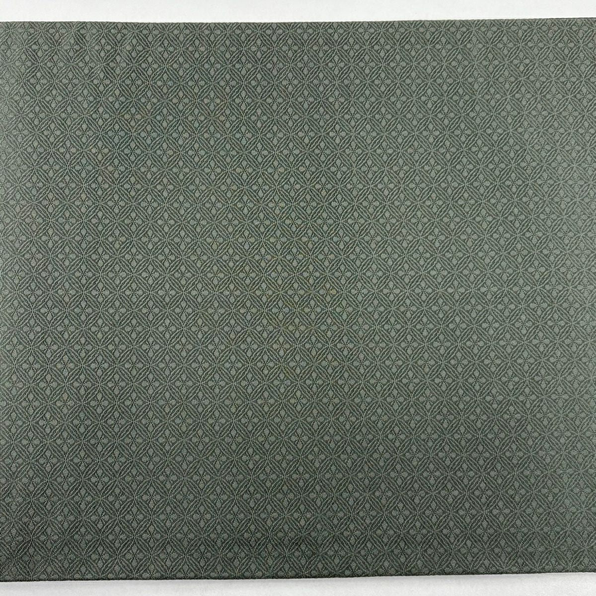 【美品】 袋帶 秀品級 仙鶴 草花紋刺繡 金線 灰綠 六通 純蠶絲