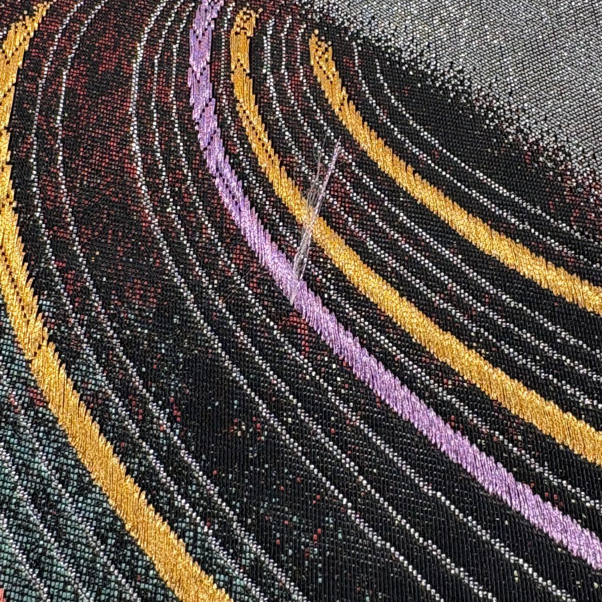 袋帶 秀品級 流水波彩紋 金絲 金金箔 銀 六通 純蠶絲