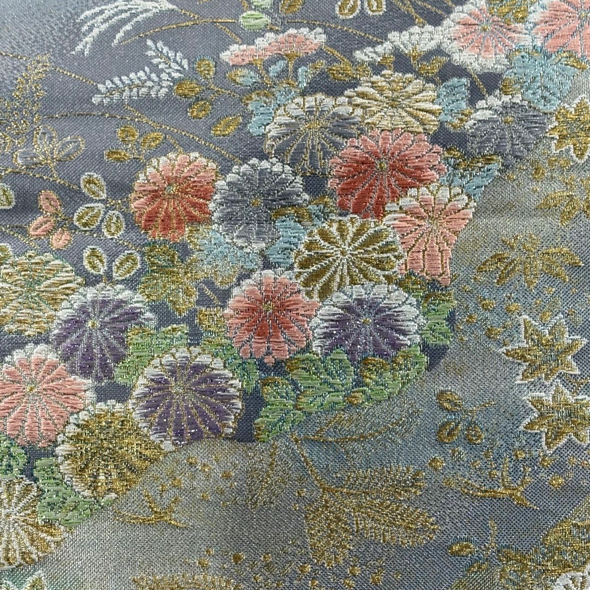 袋帶 秀品級 菊花花 松樹樹 刺繡 金銀線 灰紫 六通 純蠶絲