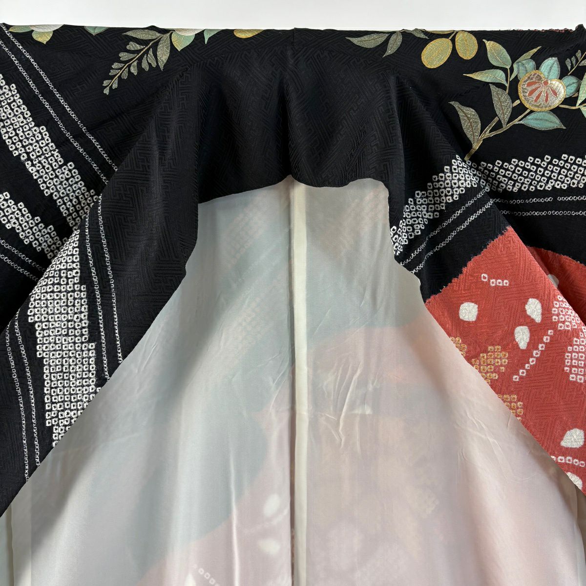振袖禮服 身長164.5cm 袖長67cm M 雙層 袋帶全套 御所車 牡丹 金銀彩 漸層 粉色 純蠶絲 優品級