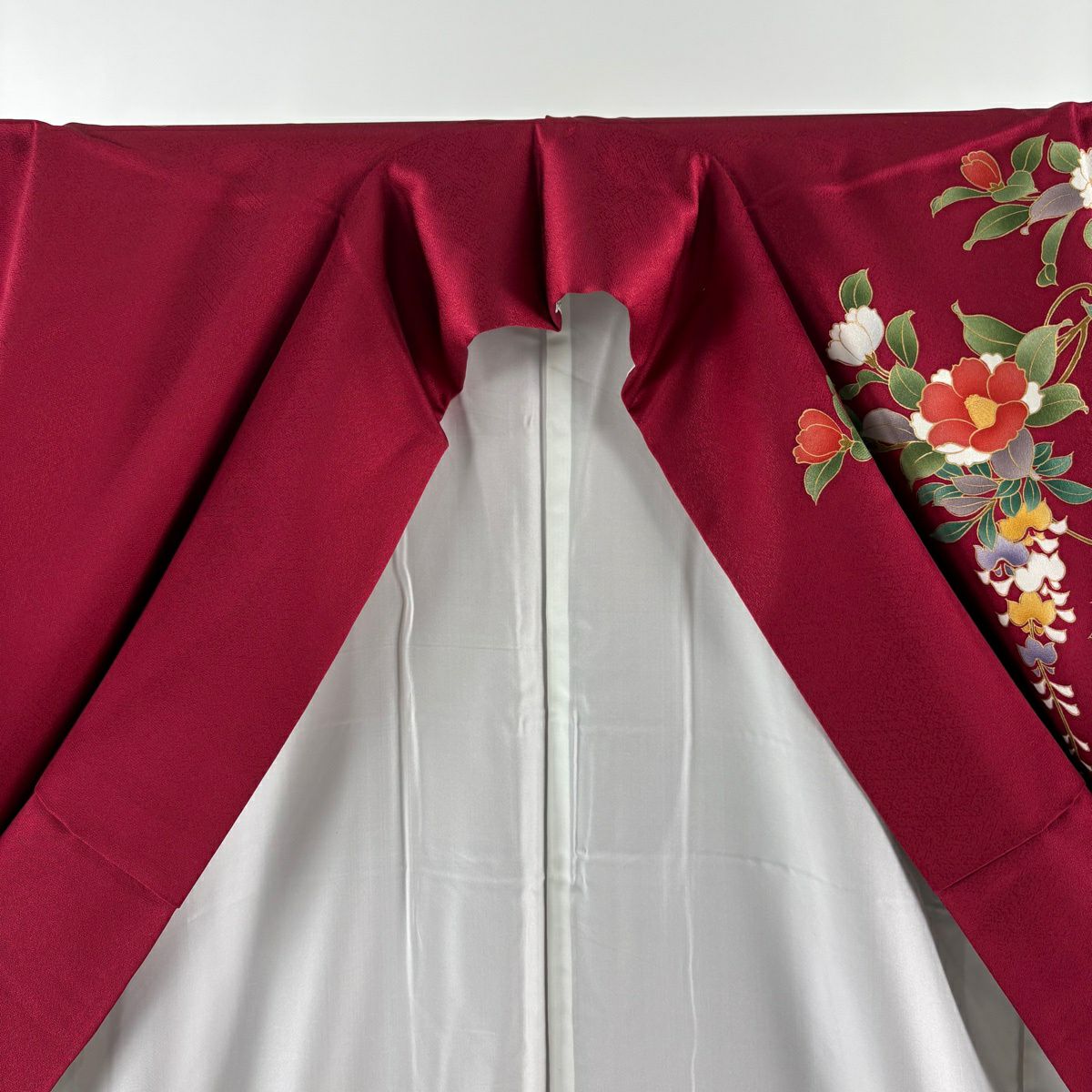 振袖禮服 身長162.5cm 袖長65.5cm M 雙層 花籠 波 金銀彩 染分 紅 純蠶絲 秀品級