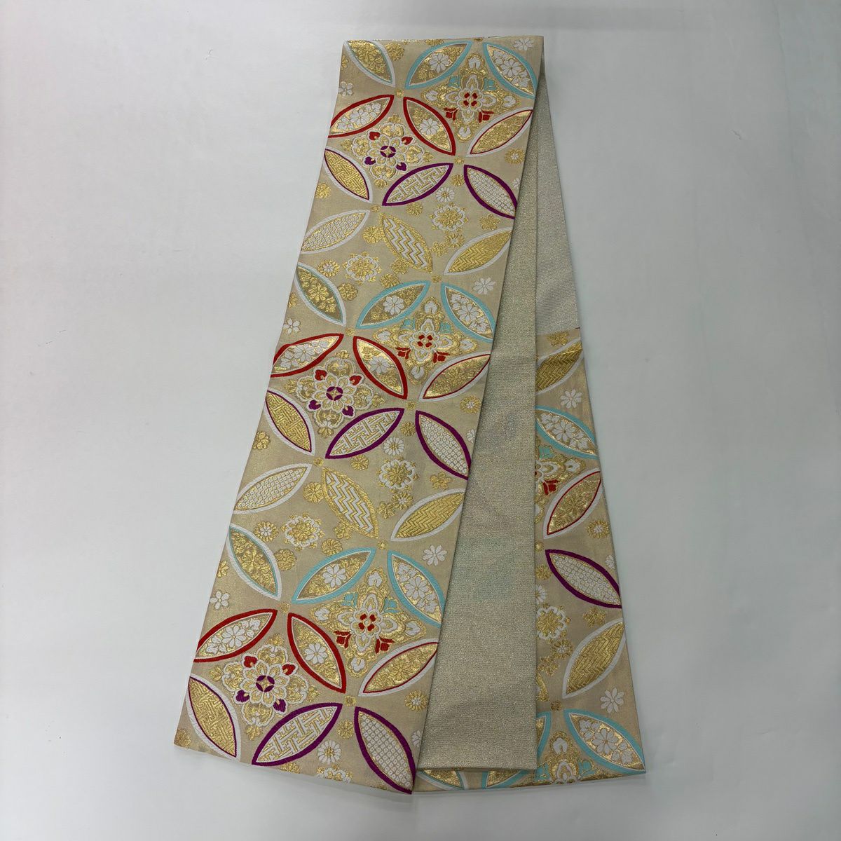 振袖禮服 身長162.5cm 袖長65.5cm M 雙層 花籠 波 金銀彩 染分 紅 純蠶絲 秀品級
