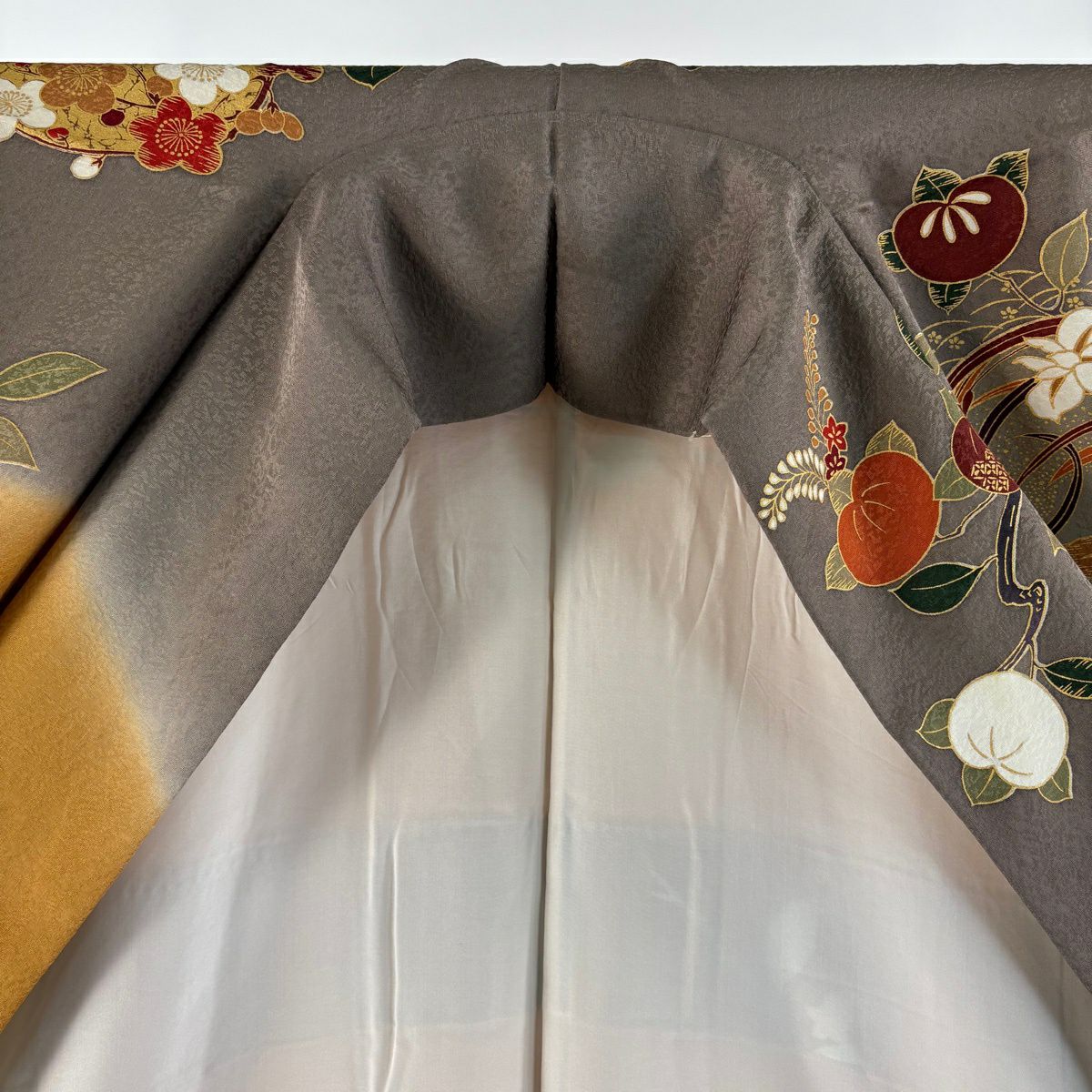 【美品】振袖禮服 身長159cm 袖長64.5cm M 雙層 袋帶全套 花丸紋 橘色 金絲 金銀彩 山吹茶 純蠶絲 秀品級