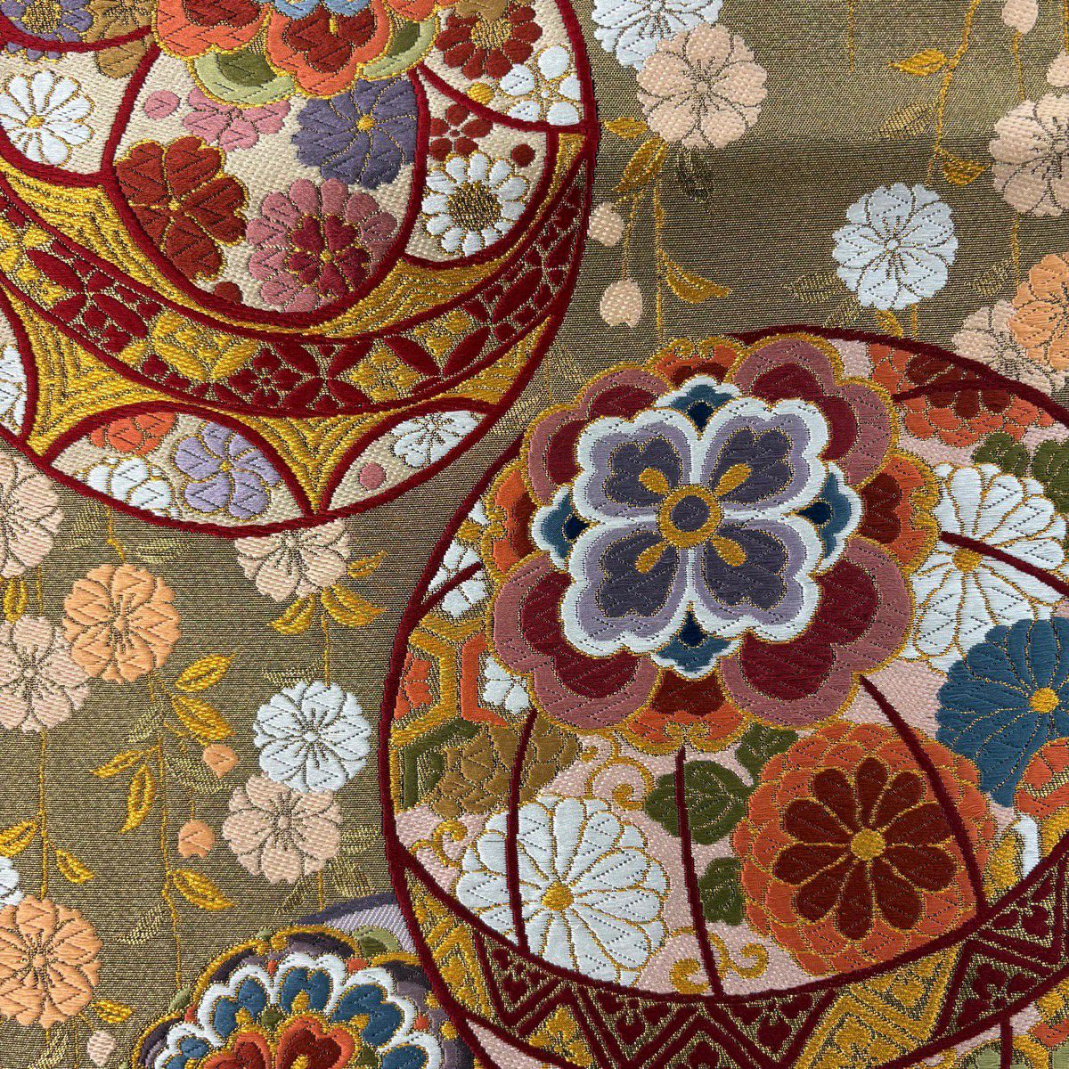 【美品】振袖禮服 身長159cm 袖長64.5cm M 雙層 袋帶全套 花丸紋 橘色 金絲 金銀彩 山吹茶 純蠶絲 秀品級