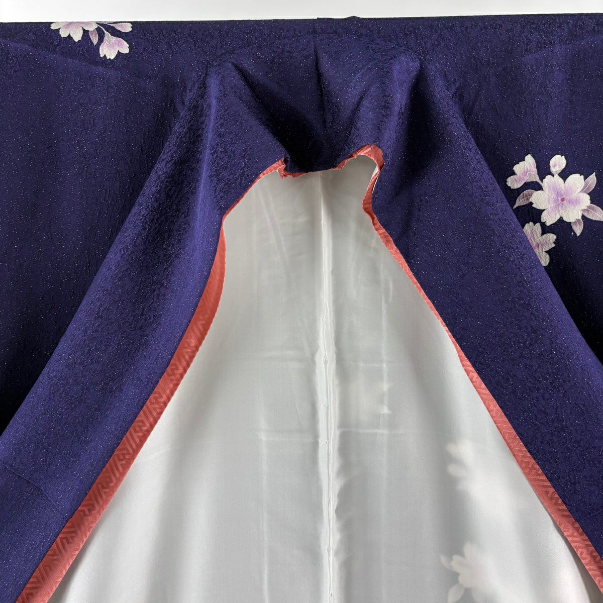 振袖禮服 身長167.5cm 袖長71cm L 雙層 袋帶全套 菊花花 櫻花花 金銀彩 紫 純蠶絲 名品級