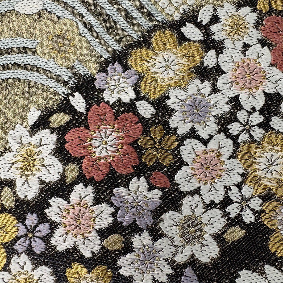 振袖禮服 身長167.5cm 袖長71cm L 雙層 袋帶全套 菊花花 櫻花花 金銀彩 紫 純蠶絲 名品級