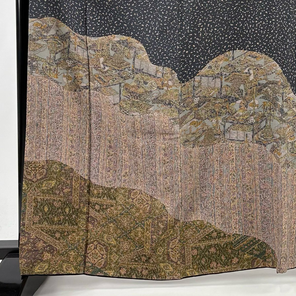 付下 身長165cm 袖長65cm M 雙層 草花紋紋 冊子 深藍 純蠶絲 秀品級