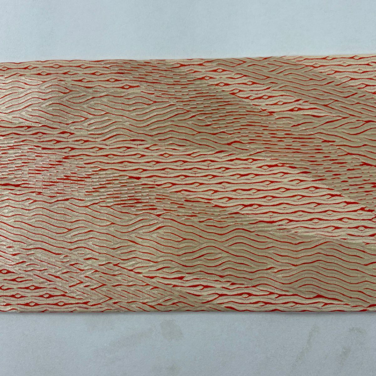 【美品】 名古屋帶 秀品級 幾何圖案 絞染 米色 純蠶絲