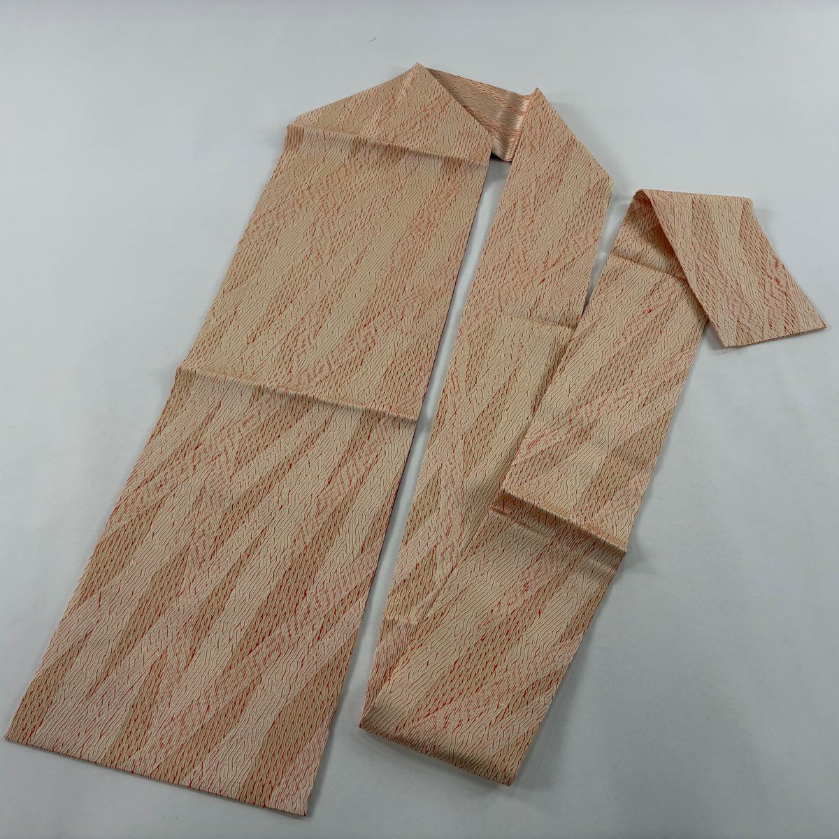 【美品】 名古屋帶 秀品級 幾何圖案 絞染 米色 純蠶絲