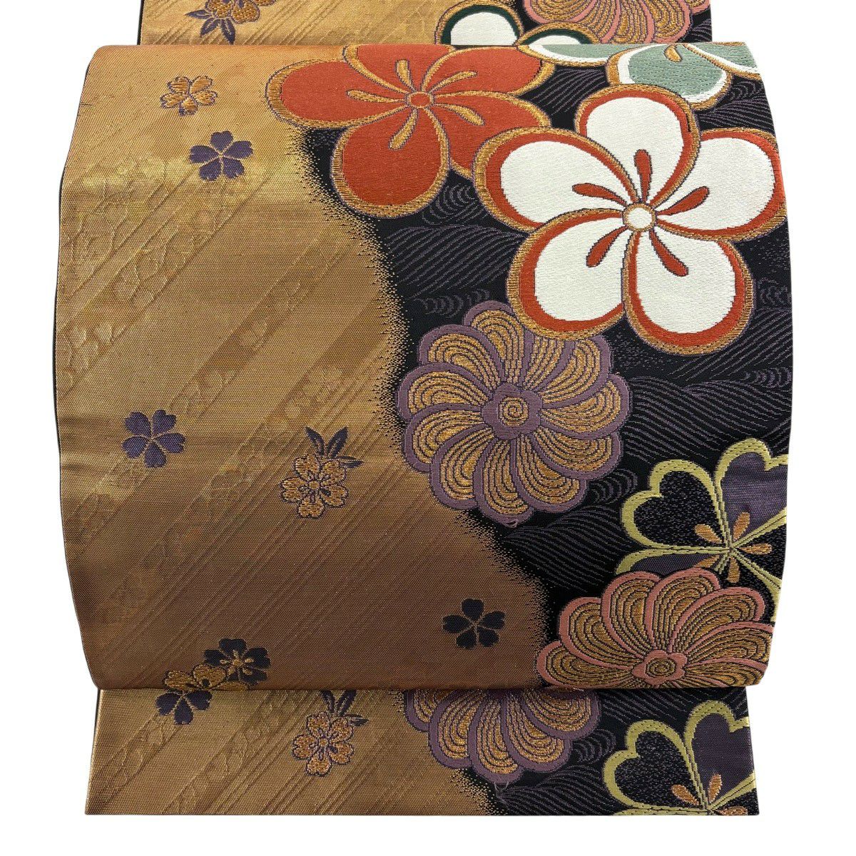 袋帶 優品級 旋梅花 花朵 刺繡 金線 紫色 六通 純蠶絲
