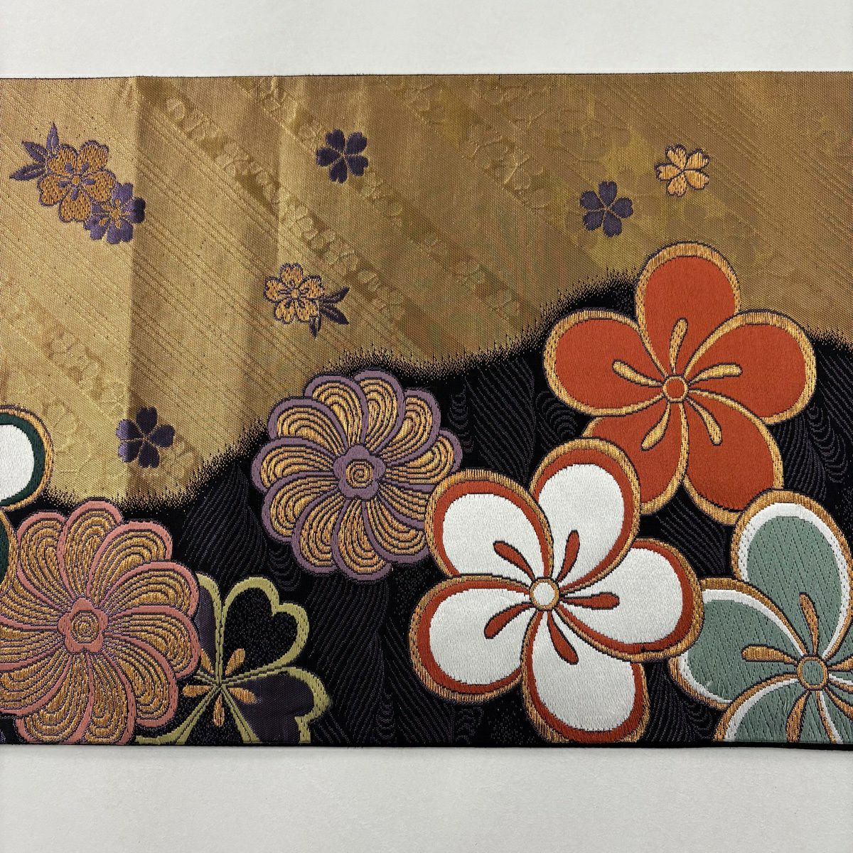 袋帶 優品級 旋梅花 花朵 刺繡 金線 紫色 六通 純蠶絲