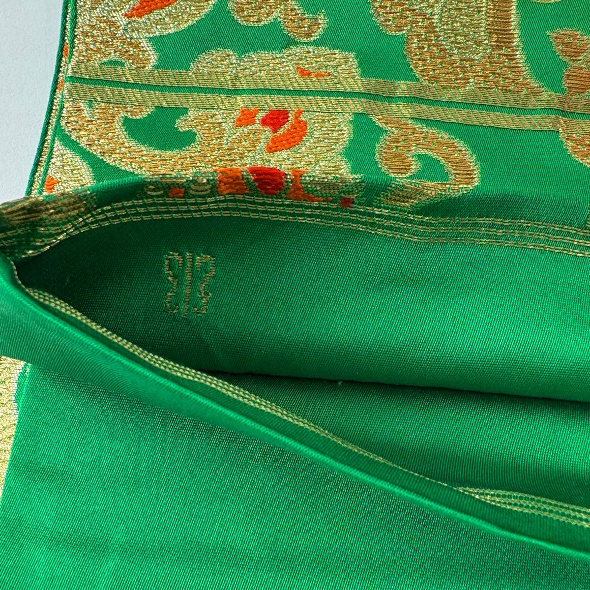 【美品】 袋帶 秀品級 川島織物 有落款 華紋 金糸 綠 六通 純蠶絲
