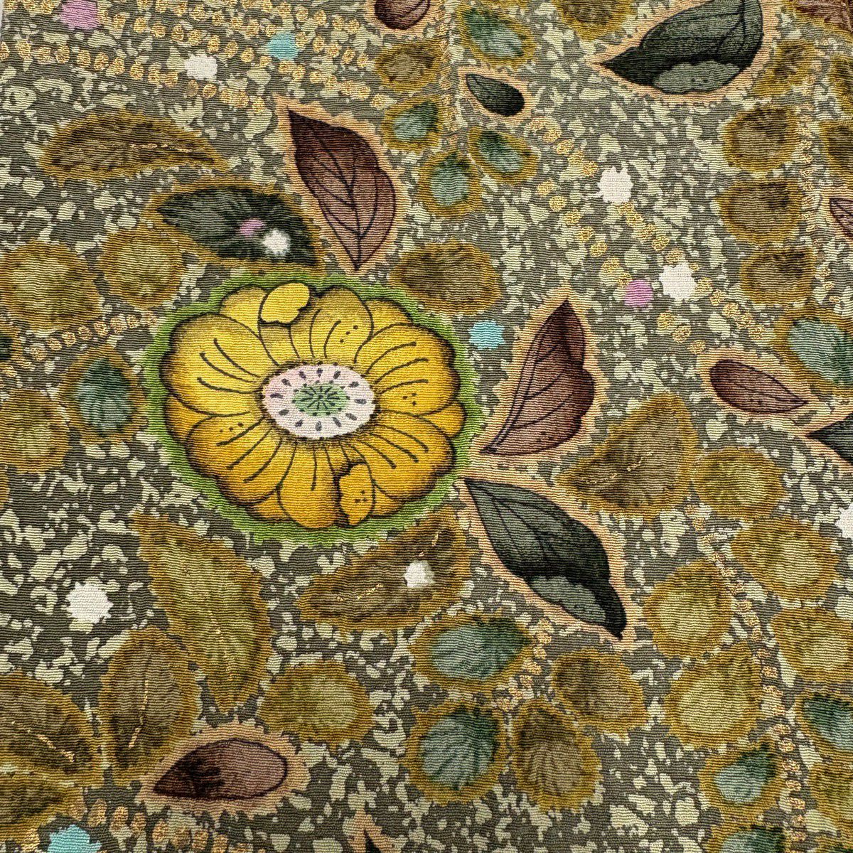 【美品】訪問服 身長160.5cm 袖長65cm M 雙層 落款あり 辻花染 金彩裝飾 抹茶 純蠶絲 名品級