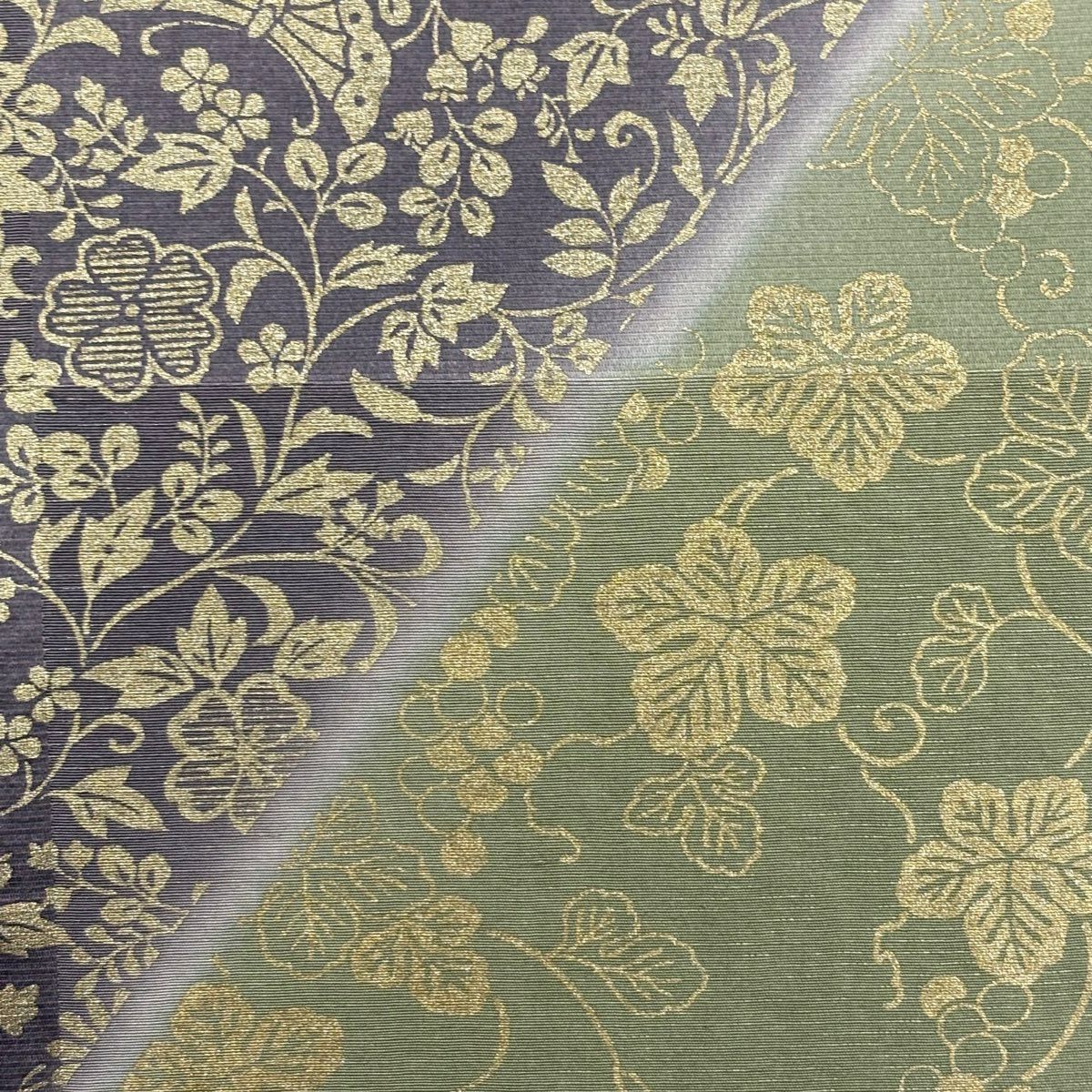 【美品】 袋帶 秀品級 櫻花 流水 金銀彩 紫色 六通 純蠶絲