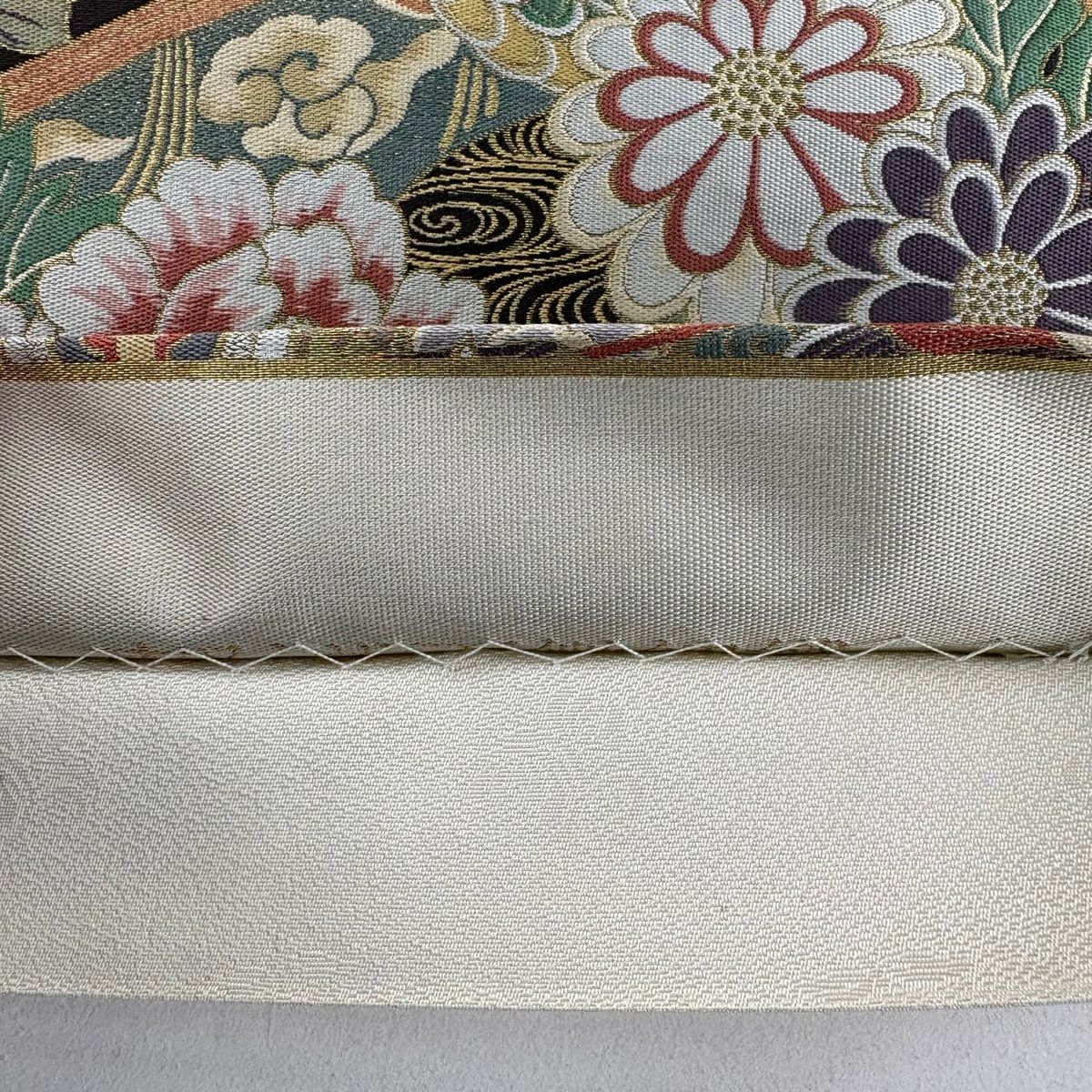 【美品】 袋帶 秀品級 龍 鳳凰 金金箔 米色 六通 純蠶絲