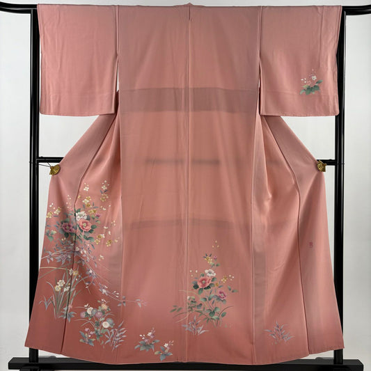 訪問服 身長155cm 袖長64cm M 雙層 落款有 椿枝花 漸層 粉紅 純蠶絲 優品級