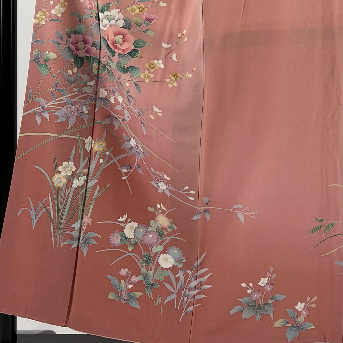 訪問服 身長155cm 袖長64cm M 雙層 落款有 椿枝花 漸層 粉紅 純蠶絲 優品級