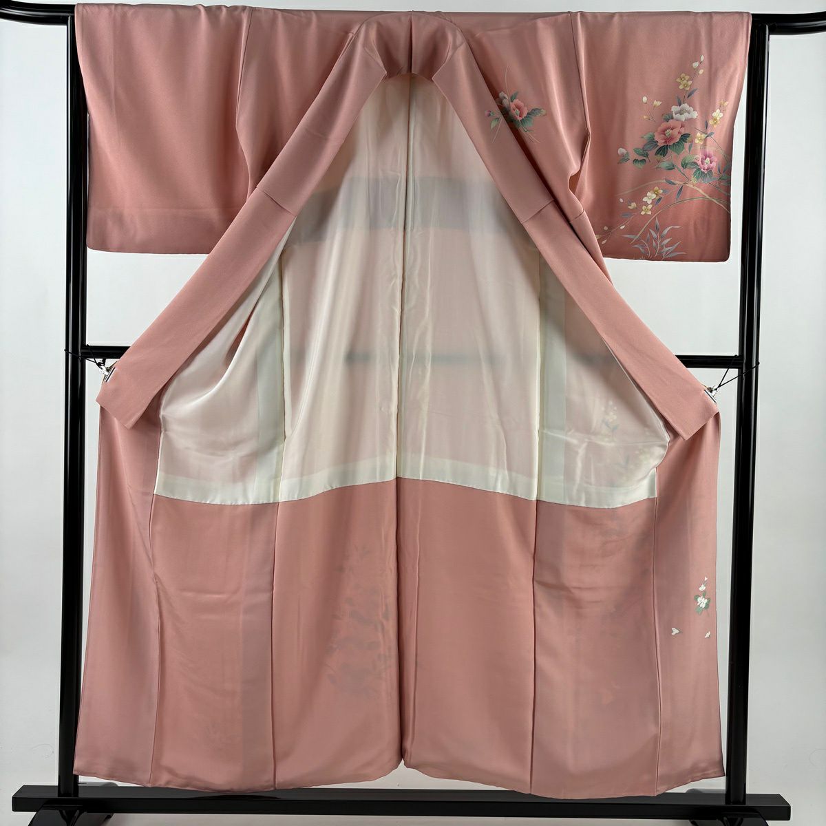 訪問服 身長155cm 袖長64cm M 雙層 落款有 椿枝花 漸層 粉紅 純蠶絲 優品級