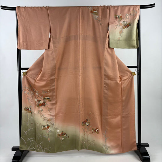 訪問服 身長163cm 袖長67.5cm L 雙層櫻花筏金銀彩粉米色純蠶絲秀品級
