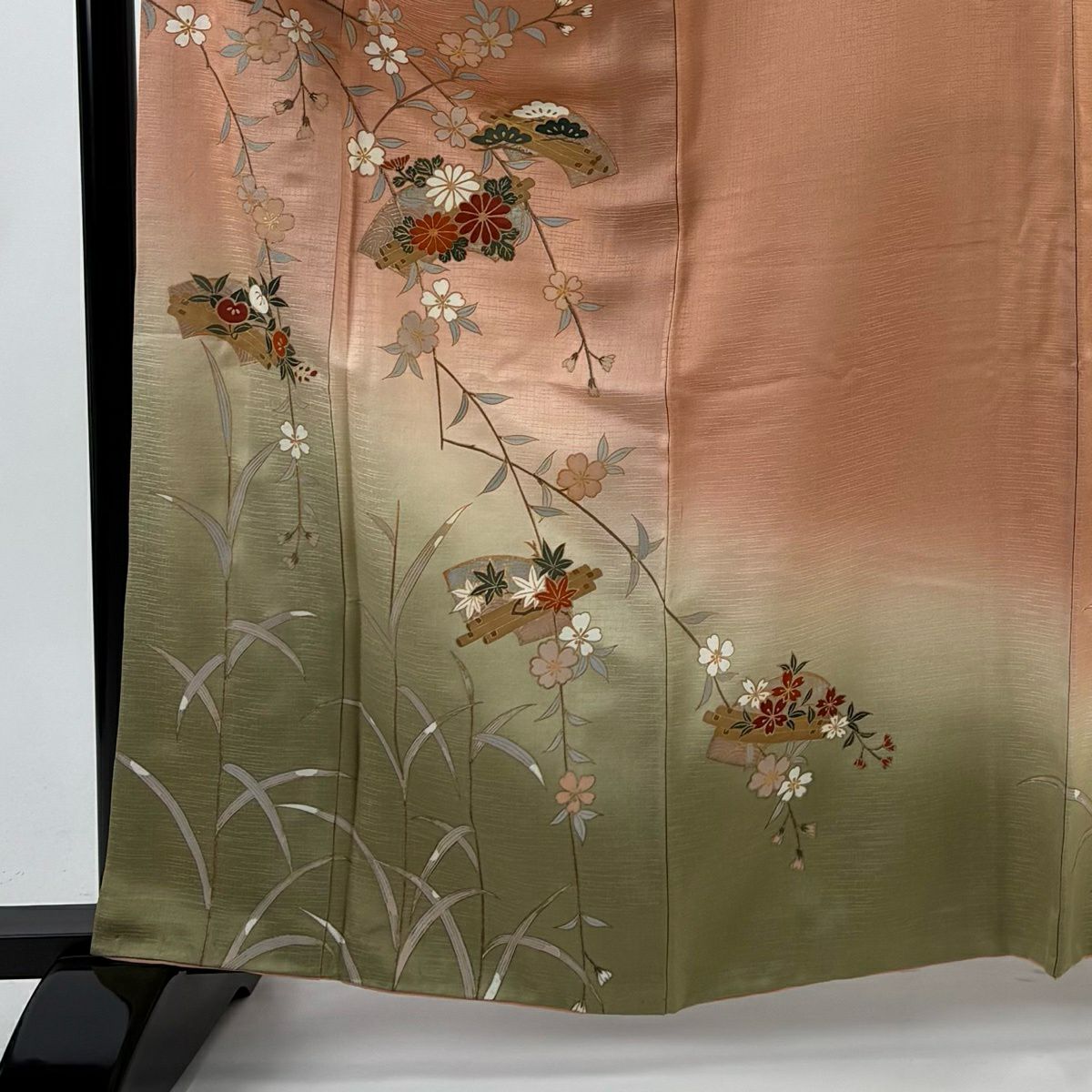 訪問服 身長163cm 袖長67.5cm L 雙層櫻花筏金銀彩粉米色純蠶絲秀品級