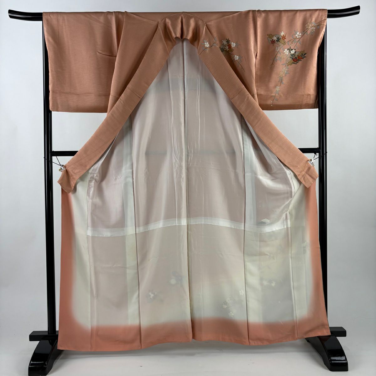 訪問服 身長163cm 袖長67.5cm L 雙層櫻花筏金銀彩粉米色純蠶絲秀品級