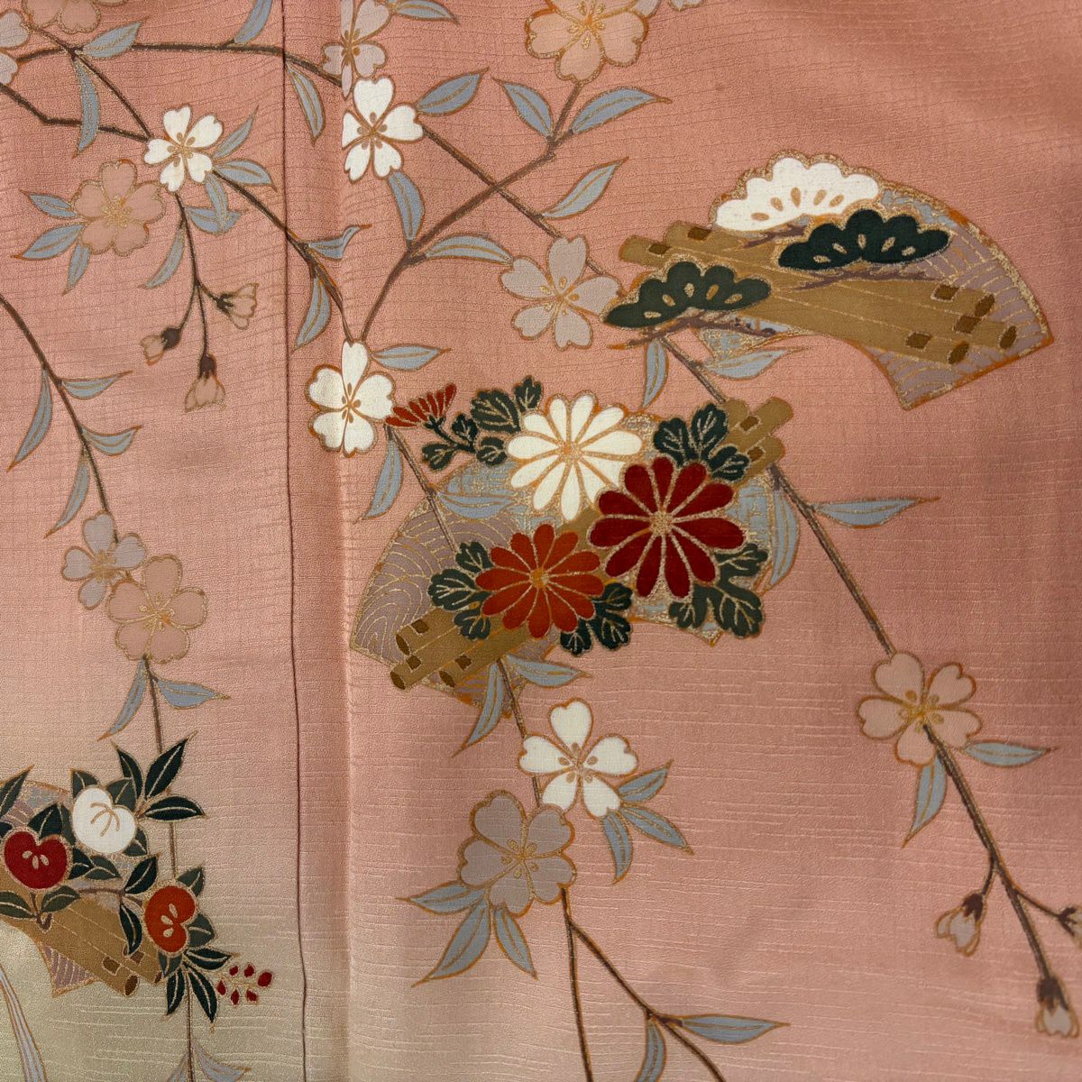 訪問服 身長163cm 袖長67.5cm L 雙層櫻花筏金銀彩粉米色純蠶絲秀品級