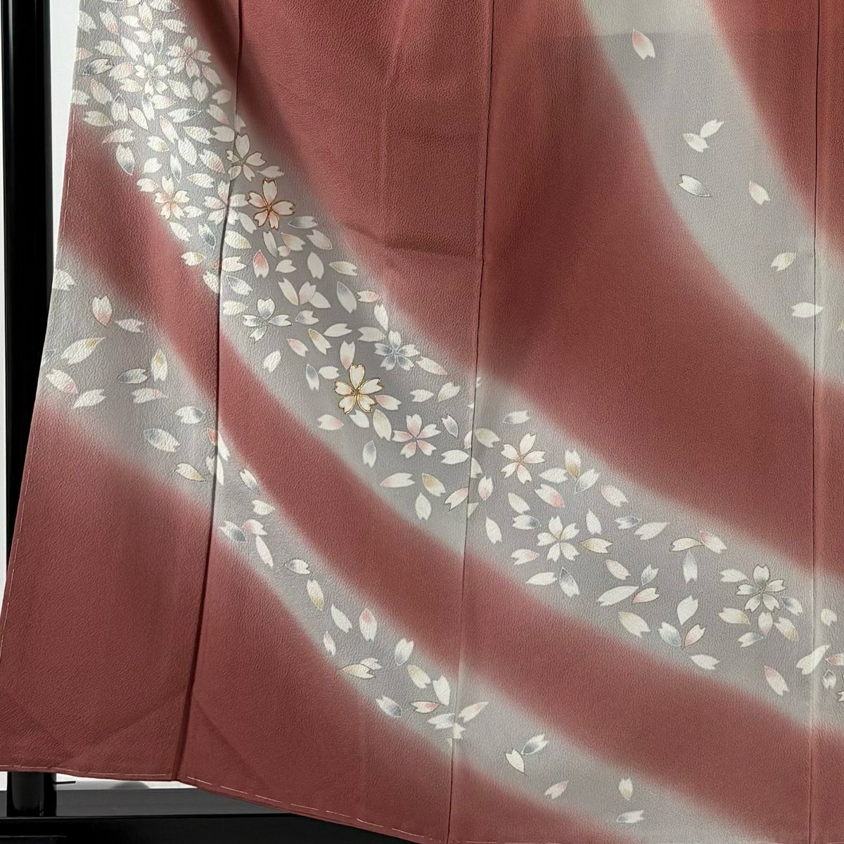【美品】訪問服 身長158.5cm 袖長64cm M 雙層 櫻花 金線 染分 粉紅 純蠶絲 優品級
