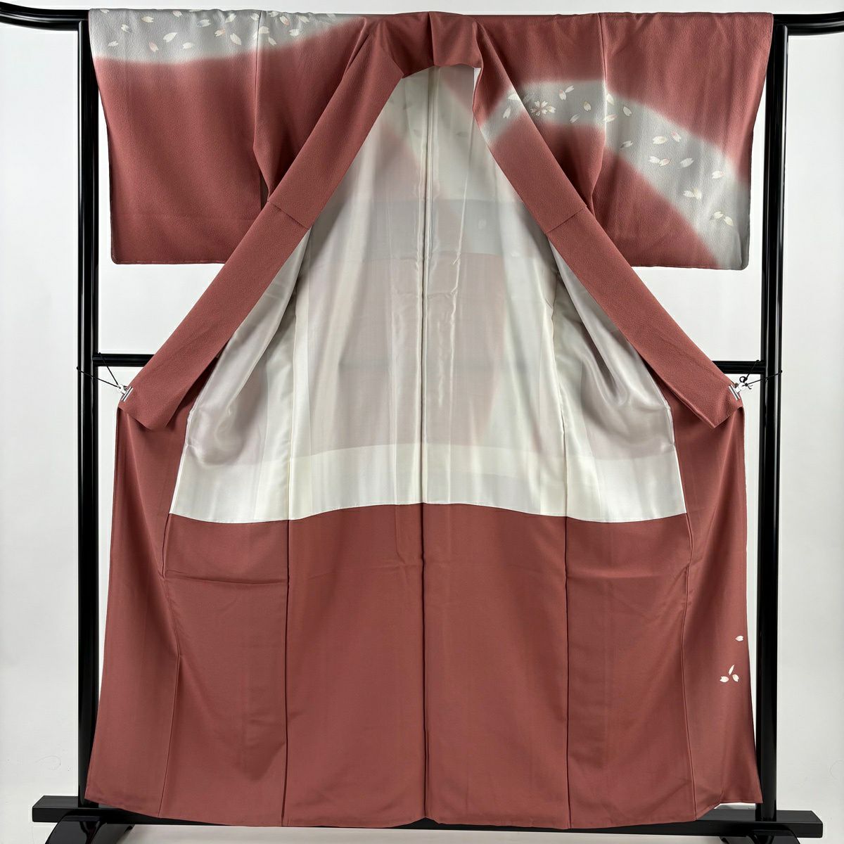 【美品】訪問服 身長158.5cm 袖長64cm M 雙層 櫻花 金線 染分 粉紅 純蠶絲 優品級