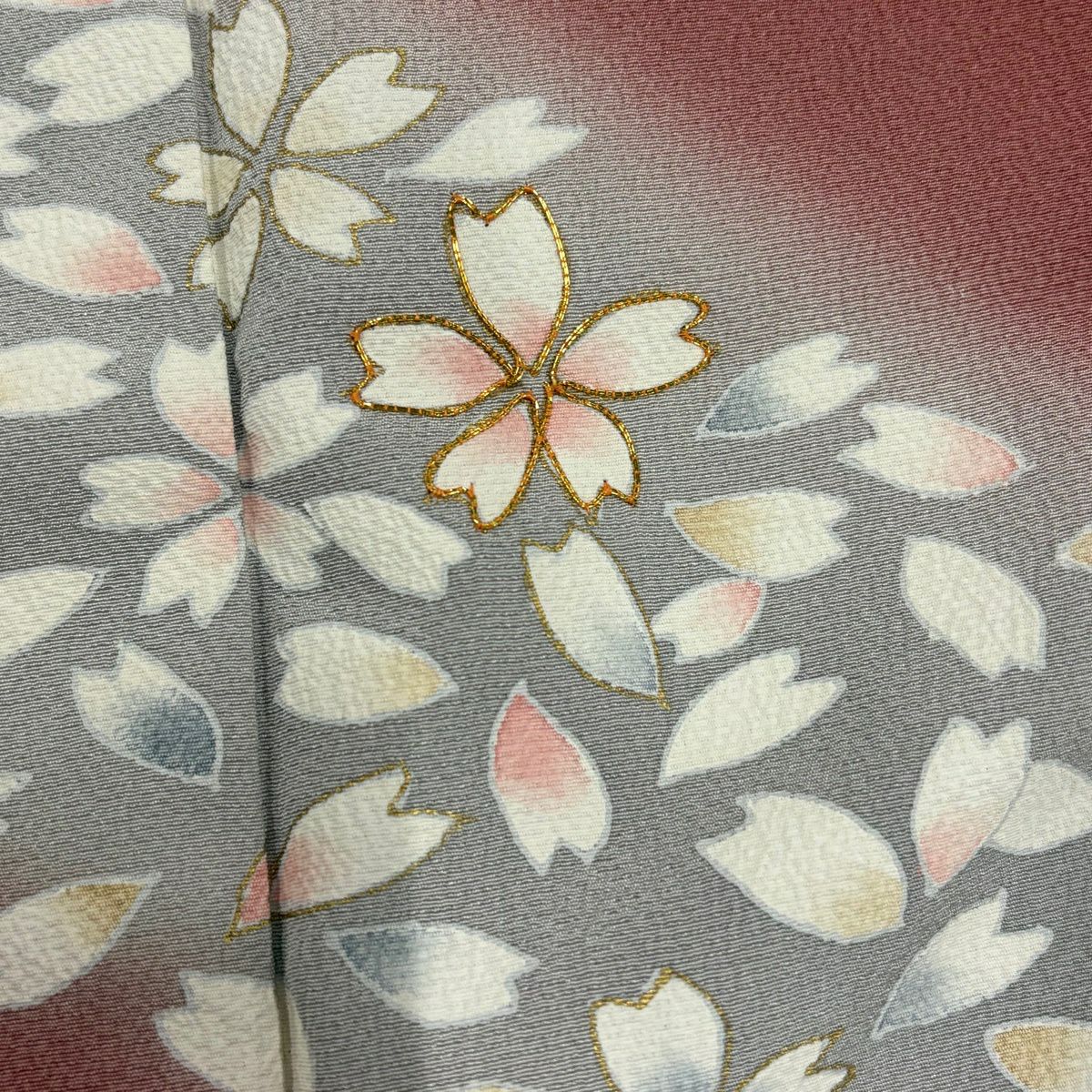 【美品】訪問服 身長158.5cm 袖長64cm M 雙層 櫻花 金線 染分 粉紅 純蠶絲 優品級