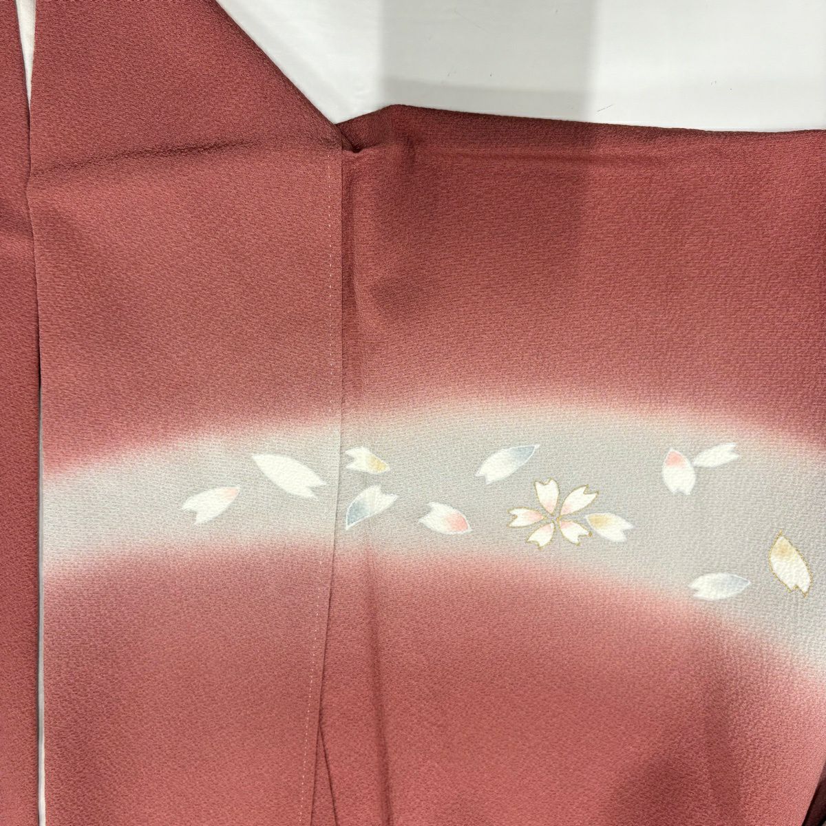 【美品】訪問服 身長158.5cm 袖長64cm M 雙層 櫻花 金線 染分 粉紅 純蠶絲 優品級