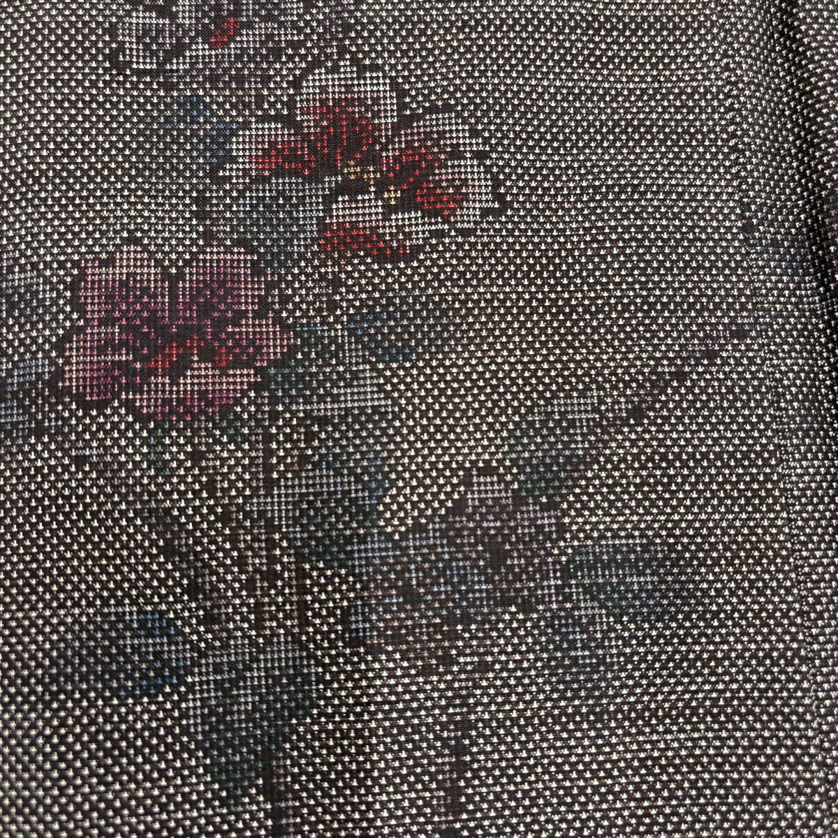 【美品】 紬織 身長160.5cm 袖長64cm M 雙層 草花紋 灰紫 純蠶絲 秀品級