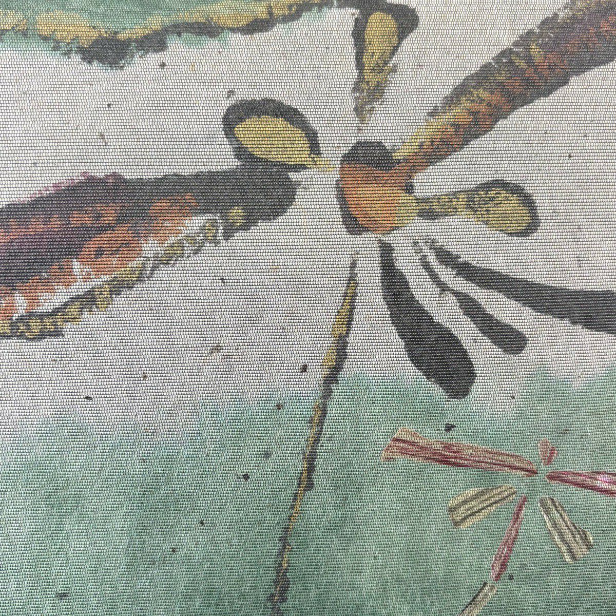 【美品】 袋帶 秀品級 螳螂 花 金金箔 彩 綠 お太鼓圖案 純蠶絲